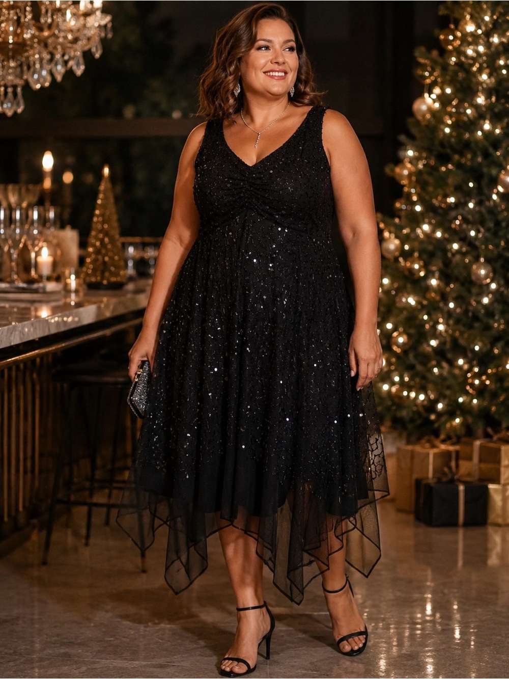 Marina Black Beaded Sequin Cocktail Dress Women’s Size 18 Formal Evening - Picture 1 of 6
